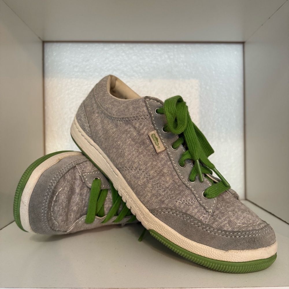 Simple Eco Sneaks Canvas Low Top Sneakers Grey Green Comfort Athletic Lace Up